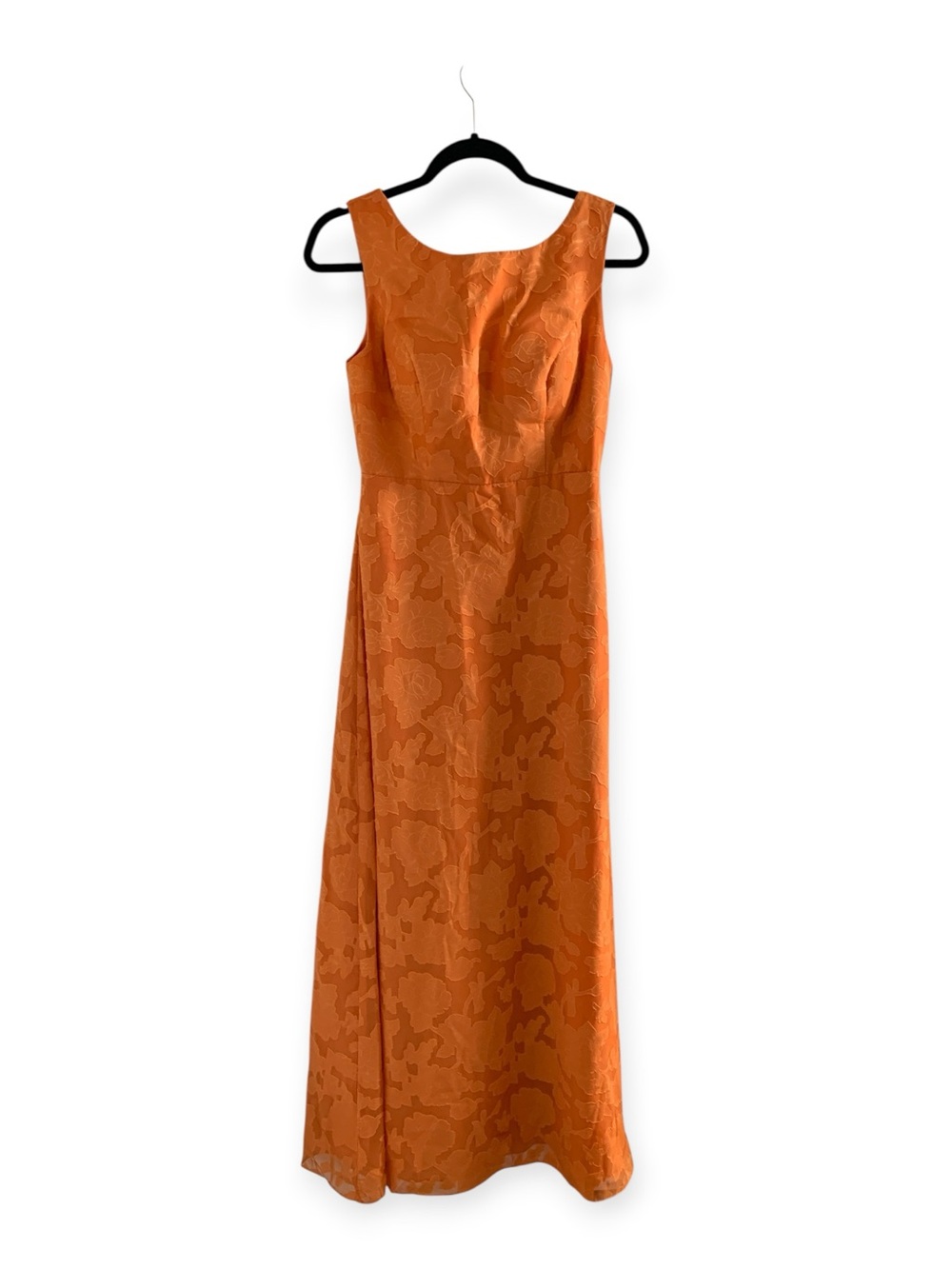 Sleeveless Orange Jacquard Long Dress